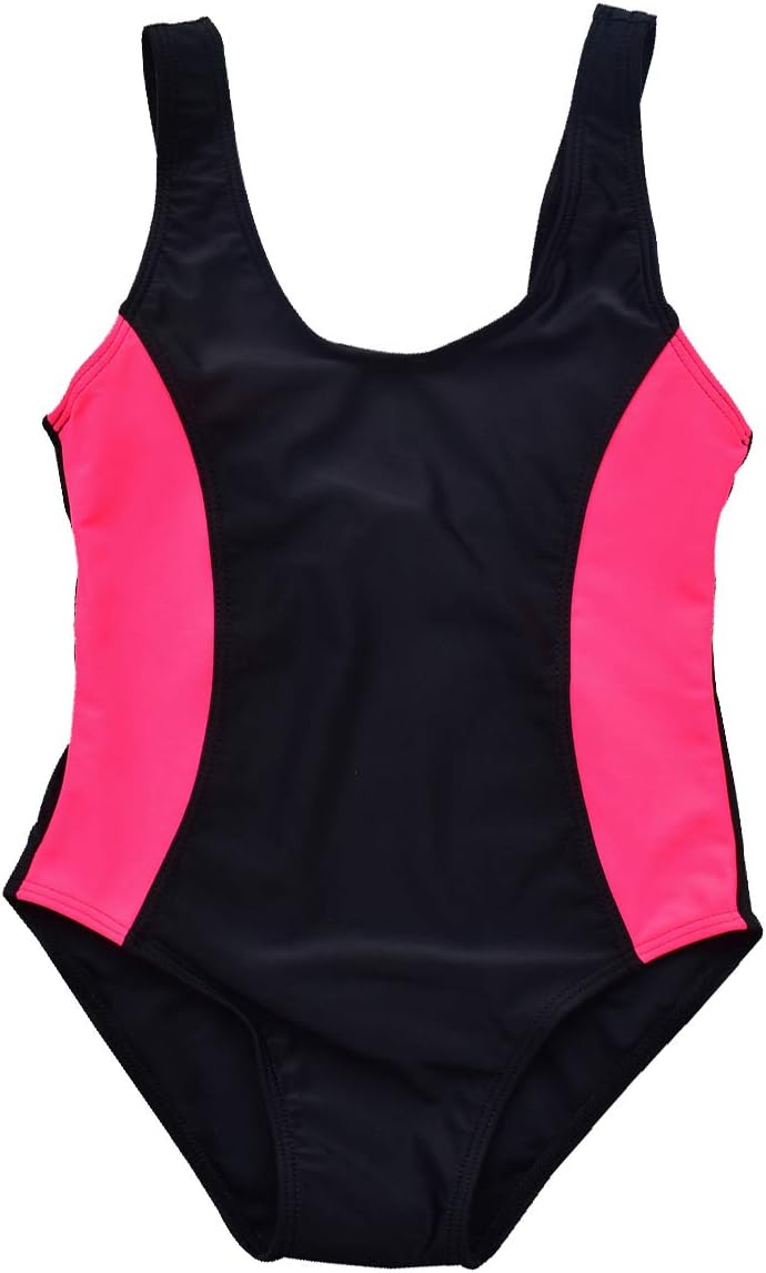 SherryDC Girls' Splice Athletic Competitive Full Knee Length One Piece Swimsuit Swimwear Legsuit (5-14 Years)