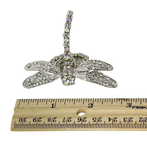 Large Crystal Encrusted Dragonfly Ring with Stretchy Band - Image 4