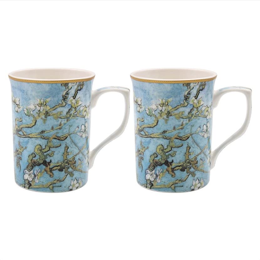 lesser and pavey LP95128 Ceramic Mug | Almond Blossom design | Set of 2, Blue