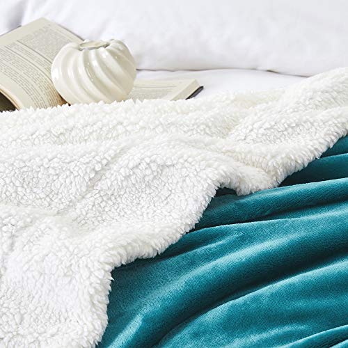 Walensee Sherpa Fleece Blanket (Queen Size 90”x90” Teal) Plush Throw