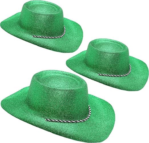 Toyland® Pack of 3-34cm (13") Green Glitter Cowboy Hats - Festivals, Concerts, Fancy Dress & Hen Do Accessories