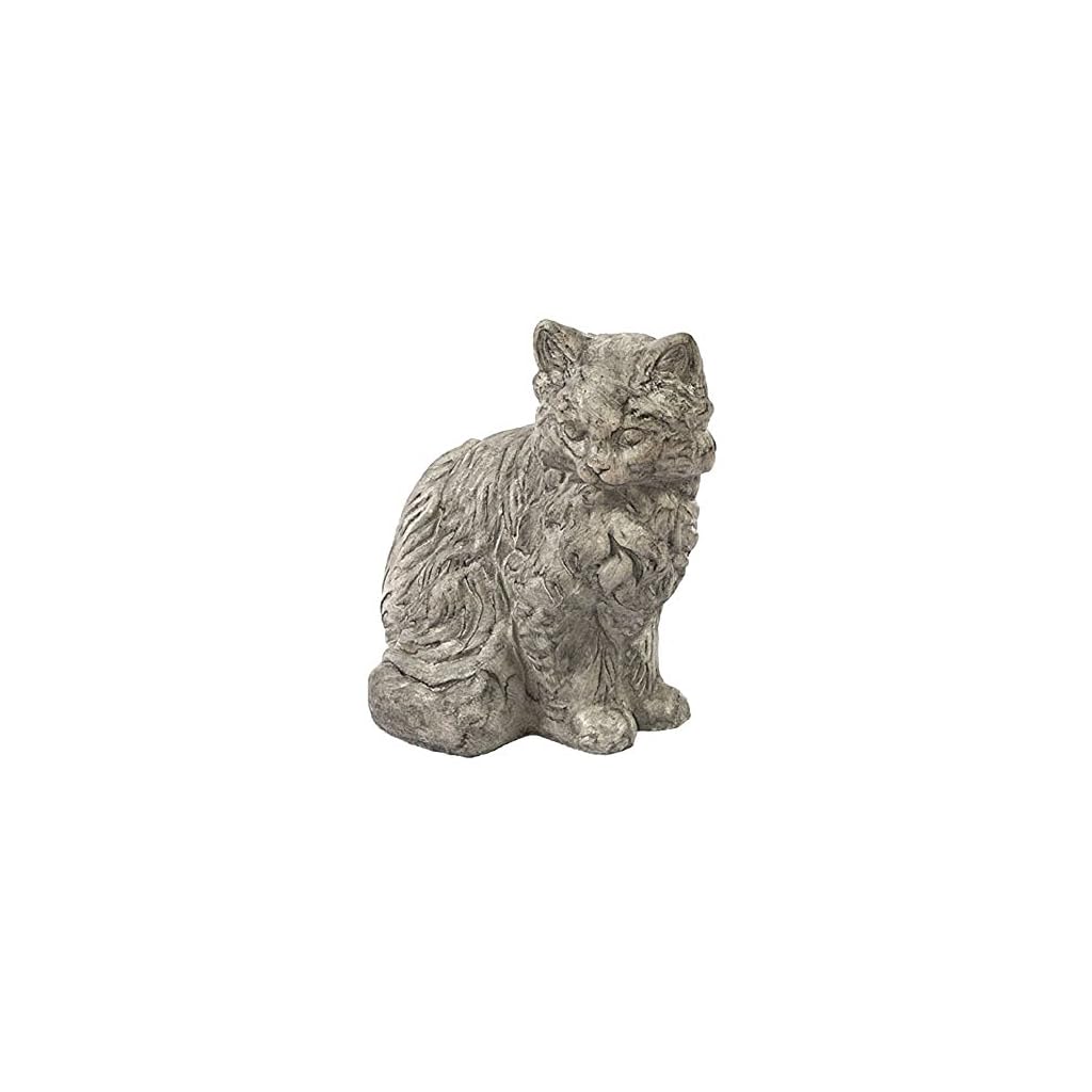 Solid Rock Stoneworks Sitting Furry Cat Stone Animal Statue 11in Tall