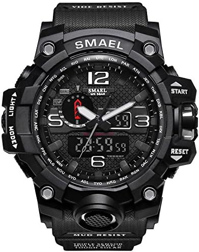 Men's Military Sport Digital Analog Stylish Waterproof Outdoor Watch Dual Electronic Quartz Movement Green Band with Back Light (gray)