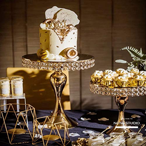 Cupcake Stands, 14 Set Metal Crystal Cake Holder Cupcake Stand Cake Dessert Holder with Pendants and Beads,Wedding Birthday Dessert Cupcake Pedestal Display, Gold USA STOCK (3, Gold-Mermaid)