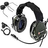 Tactical Headset,Airsoft Headphone with Silicone Earmuffs,Microphone and 1 Pair Helmet Adapter for Outdoor Sport,Army Green