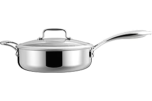 SANFELA 4.5 QT 5-Ply Stainless Steel Saute Pan with Lid, Compatible with All Cooktops, Dishwasher Safe
