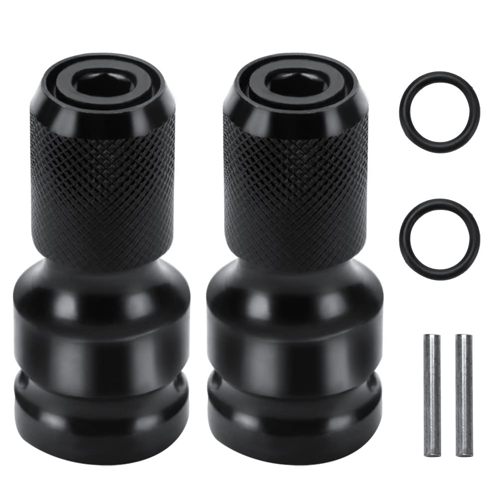VooGenzek 2 Pieces Black 1/2 Square Drive to 1/4 Hex Shank Socket Adapter, Quick Release Chuck Converter Screwdriver Bit Chucks Adaptor Conversion, for Impact and Ratchet Wrench