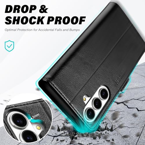 TUCCH Galaxy S26 Case, Protective Case with Card Slot, Folding Stand, RFID Blocking, TPU Inner Shell, Wallet PU Leather Compatible with Galaxy S26 5G (6.3 inch 2026), Textured Black