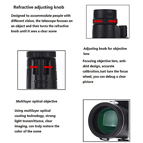 H-THINK Monocular Telescope, 40X60 High Definition Monocular and Smartphone Holder & Tripod, high Power Monocular with Durable and Clear BAK4 Prism for Bird Watching,Camping, Hiking (Telescopic stand)