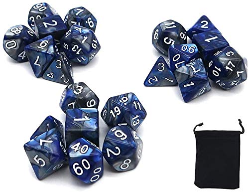 DollaTek Polyhedral Dice Set Table Games Dice 3 Sets Dice 3 x 7 (21 Pieces) Die Series D20 D12 D10 D8 D6 D4 DND dice DND RPG MTG Double Colors One Piece (Blue and Sliver)