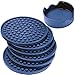 Enkore Drink Coasters Silicone Set of 6 (Dark Indigo) with Holder - Stay Put with No Slipping, Large Size Deep Condensation Trap - Friendly to All Table Types and Kid Safe