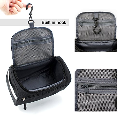 Travel Toiletry Bag Waterproof Zip Organizer Hanging Cosmetic Makeup Shower Bag With Large Compartment for Men Women for Trip Vacation Gym (Black)