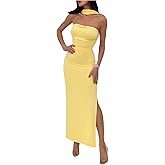 Milumia Women's Backless Halter Dress Sexy 3D Floral Ruched Split Thigh Maxi Dresses