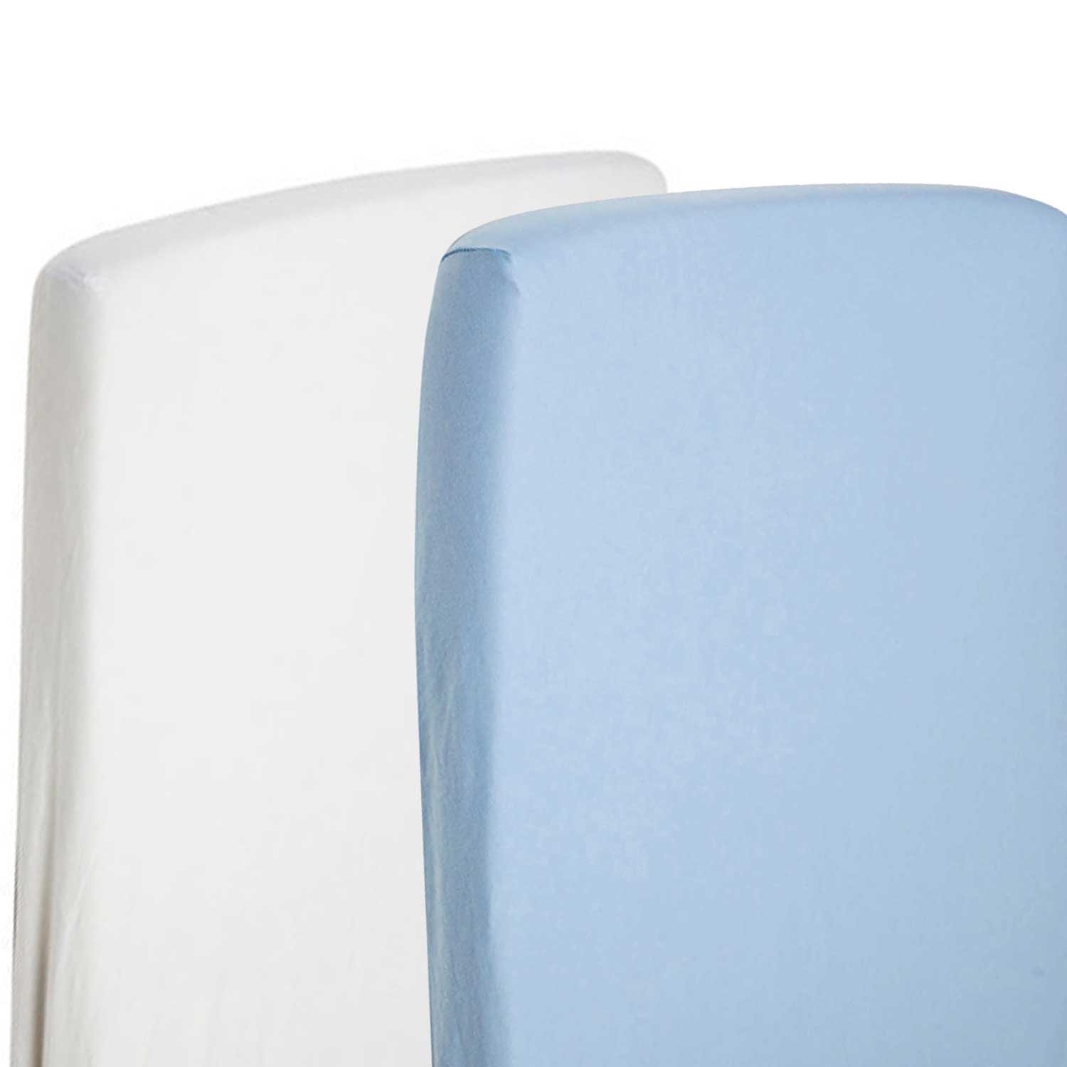 2X Cot Bed Jersey Fitted Sheets 140cm x 70cm 100% Cotton White/Blue