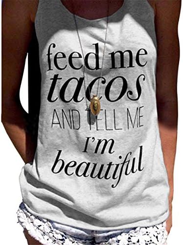 Yuandy Women Fashion Letter Print Sleeveless Tank Crop Tops Vest,Gray,Small