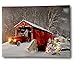 BANBERRY DESIGNS LED Wall Art - Lighted Red Truck Covered Bridge Canvas Print - Christmas Picture with LED and Fiber Optic Lights - Winter Scene Wall Art - Measures 11.75