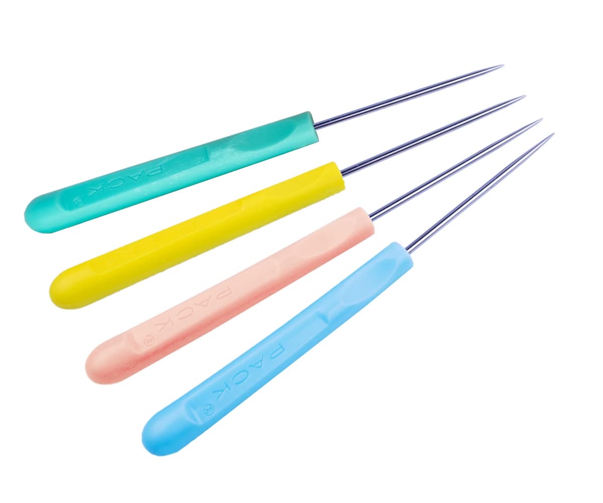 ZLKSKER (Pack of 4) Leather Stitching Sewing Awl with Plastic Handle, Beading Awl Repair Tool