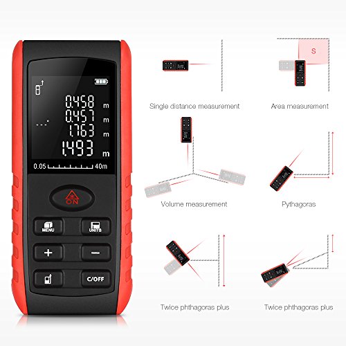 Laser Distance Measure,AUTOLOVER 131FT/40M Portable Handheld Laser Meter For Measure Distance, Area and Volume, Self Calibration Storage (99 units) Range Finder - Thumbnail 2