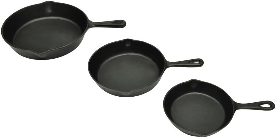 Unfade Memory Grill Pan Cast Iron Skillet Set of 3 BBQ Steak Pans with Helper Handle