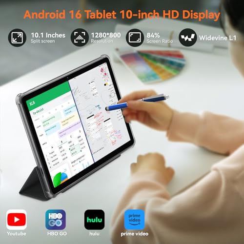 KINGRID T20 Tablet 10 inch Android 16, Tablet with Keyboard, 24GB RAM+256GB ROM (2TB Expandable), Octa-Core Gaming, 5000mAh, Widevine L1 1080P Screen, 2-in-1 Tablet Computer for Work/Kids/School- GRAY
