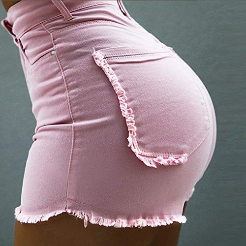 Simayixx Shorts for Women Women's High Waist Microstretch Cotton Denim Shorts Pocket Sexy Soild Summer Pants Trousers Pink