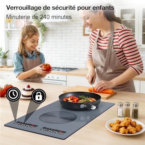 VBGK 2 burner induction hob, 220 V 3000 W double burner hob with LED touch control, 9 power levels, child safety and timer, overheating protection