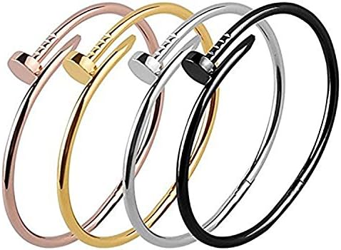 Also Easy Stainless Steel Nail Style High Polish Bangle Bracelet , Silver, Gold, Rose , Black ROSE-GOLD