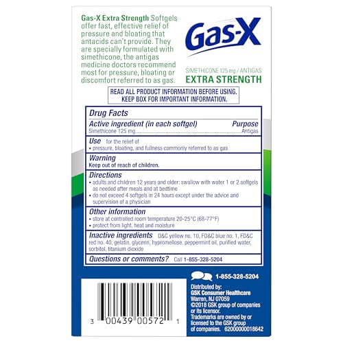 GAS-X EXTRA STRENGTH GAS RELIEF SOFTGELS WITH SIMETHICONE 125 MG FOR BLOATING RELIEF – 72 COUNT