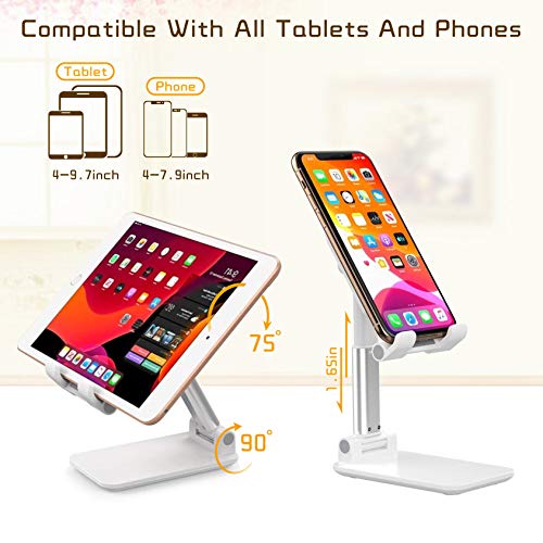 OHYGGE Adjustable Cell Phone Stand, Foldable Cell Phone Holder, Portable Desktop Tablet Stand, Compatible with iPhone/iPad/Kindle/Mobile Phone/Tablet, White