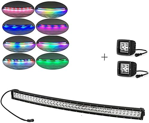 Led Light bar,Nicoko Curved 32Inch 180w led offroad lights with Chasing RGB halo+2 pcs Chaser RGB Led work light for Truck JEEP Off Road Truck Car Vehicle Boat IP 68 waterproof