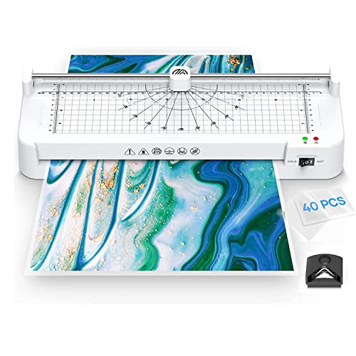 Laminator,A3/A4/A5/A6 Thermal Laminating Machine, 9 in 1 Cold Laminator Machine with Paper Cutter and Corner Rounder,40 Laminating Pouches for Home Office School