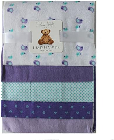Rene Rofe 5 Pk.Soft Flannel Baby Girls Receiving Blankets , Lavender