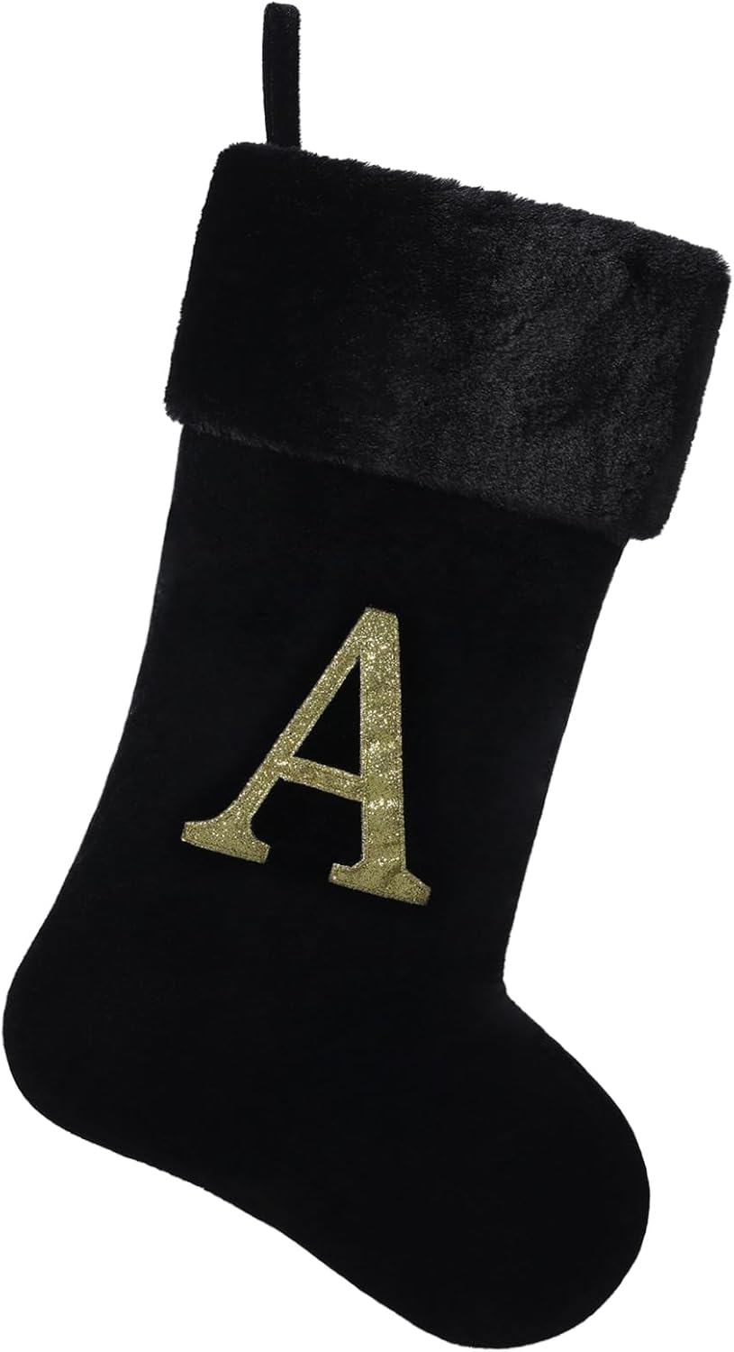 Stockings & Holders - Yehnois 20 Inches Initial Monogram Christmas Stocking Personalized,Deluxe Black Velvet Body with Super Soft Plush Cuff Embroidered Letter,Holiday Season Decor（A）