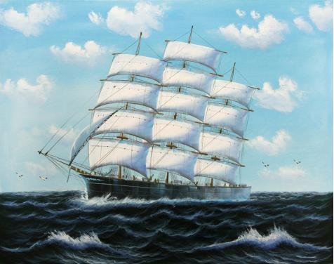 Perfect Effect Canvas ,the Cheap But High Quality Art Decorative Art Decorative Prints On Canvas Of Oil Painting 'Wall A Sailing Ship On The Ocean', 12x15 Inch / 30x39 Cm Is Best For Wall Art Gallery Art And Home Gallery Art And Gifts