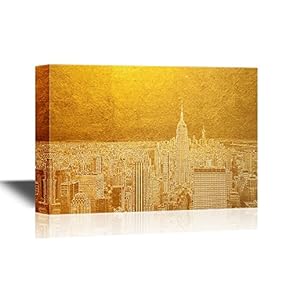 Golden Color Canvas Wall Art - The Empire State Building - Gallery Wrap Modern Home Art | Ready to Hang - 12x18 inches