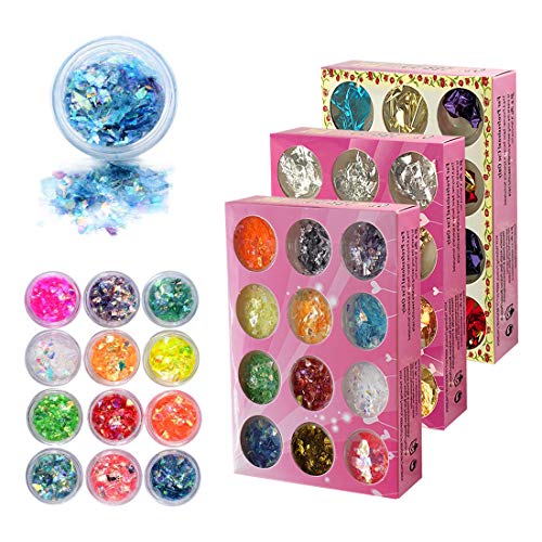 Glitter Nail Art Decorations 36 Boxes Nail Art Sticker Candy Colors Flakes Nail Kit with Tweezers Pickup Tools for Acrylic DIY Decoration Nail Art Supplies Accessories