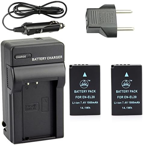 QIAOJINLIN 2-Pack Backup Energy Travel Kit for Nikon EN-EL20 EN-EL20A,Nikon DL24-500 MH-27 Coolpix P1000 Coolpix A 1 J1 J2 J3 AW1 S1 V3 Digital Camera