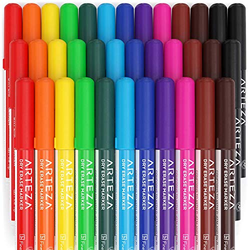 Arteza Dry Erase Markers Fine Tip, Bulk Pack of 36 Low Odor Dry Erase