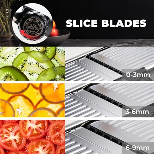 5 in 1 Manual Adjustable Vegetable Mandolin, Stainless Steel Blades, Hand Protection, Julienne Slicer for Potatoes Carrots Onions