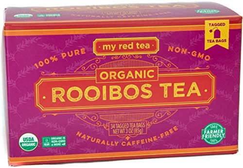 Rooibos Tea, USDA Certified Organic Tea, MY RED TEA. Tagged South African, 100% Pure, Single Origin, Natural, Farmer Friendly, GMO and Caffeine Free (34 Tagged Teabags)