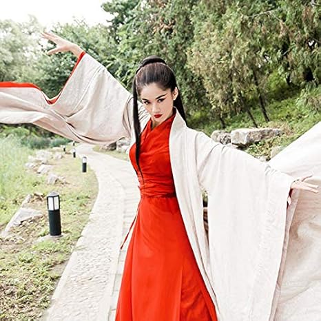 Amazon 漢唐古風 漢服 古風 中華服 侠女 コスプレ衣装 チャイナ風 振袖 引き裾 仙女服 レディース コスチューム ステージドレス 撮影 ハロウィン イベント 学園際 160 コスプレ 仮装 通販
