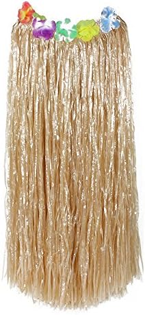 Hawaiian Grass Hula Dancer Skirt Luau Party Costume Events Elastic Waist - Long-Beige