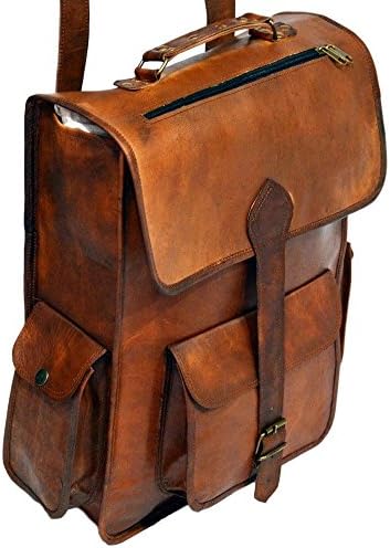 Messenger of Leather Vintage Leather Laptop Rucksack with Large Pockets, 11" x 15" x 5"