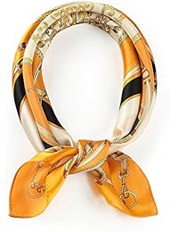 ANDANTINO 100% Pure Mulberry Silk Small Square Scarf -21'21'- Breathable Lightweight Neckerchief -Digital Floral Printed Headscarf (ORANGE)