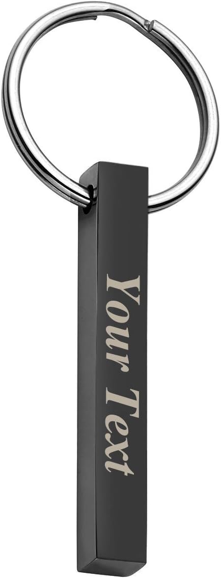 Personalized Master Free Engraving Plain Vertical Cuboid Bar Rectangle Pendant Keychain Stainless Steel Key Chain Ring
