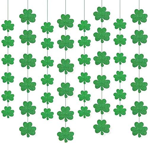 Face Like 48 Pieces St. Patrick 's Day Decoration Green Clovers Garlands Glitter Bunting Banner Garland Hanging Party Supplies