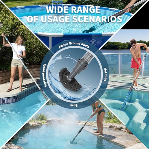 PoolMr Handheld Pool Vacuum for Above Ground Pool & Hot Tub Vacuum, with 2 Brush Heads, 90 Mins Running Time, 13.2 Gallons/Min Powerful Suction, Ideal for Cleaning Debris and Sand Underwater, Black