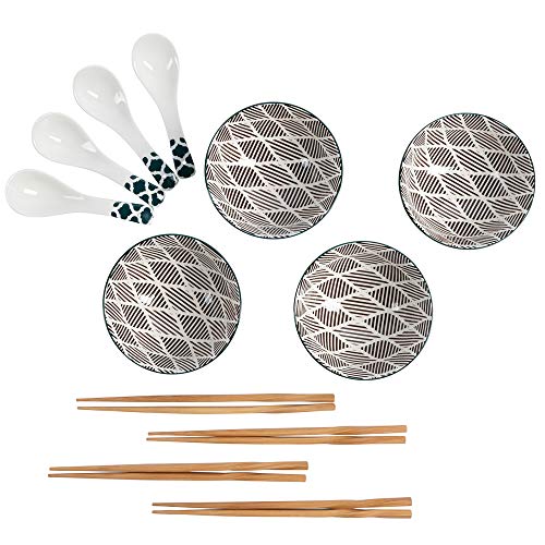 Lily's Essentials Green Japanese Ramen Bowls and Spoons set with