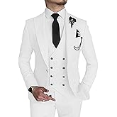 MOGU Mens 3 Piece Suit Slim Fit Tuxedo for Homecoming Wedding Prom Blazer Jacket Vest Pants with Tie Set