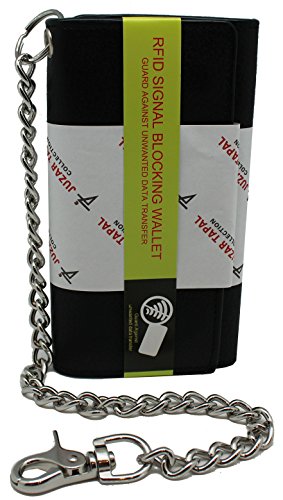 R.F.I.D Cow Leather Long Checkbook Tri-fold Steel Chain Wallet 312 Bikers,Trucker